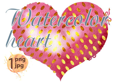 Watercolor pink heart with gold dots