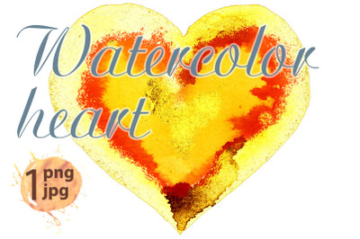 Watercolor textured yellow heart with gold strokes