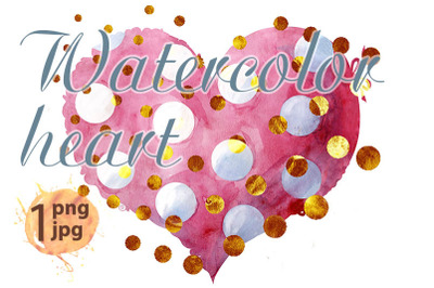 watercolor pink heart with a lace edge and gold dots