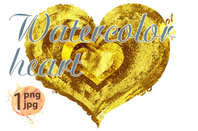 Watercolor gold heart with a lace edge