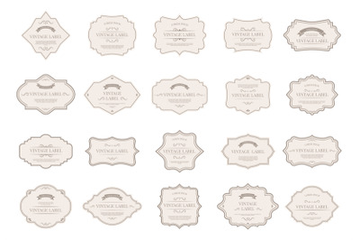 Vintage tag labels. Ornamental retro badges, decorative frame shapes a