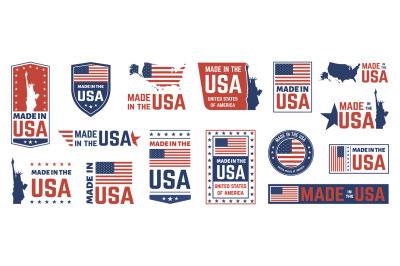 Made in USA label. American flag emblem&2C; patriot proud nation labels i