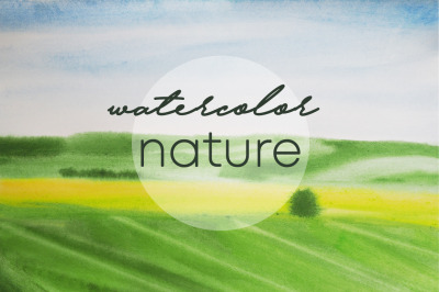 watercolor landscape and nature spring and summer field