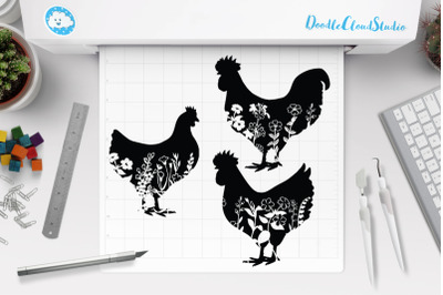 Floral Chicken SVG&2C; Floral Rooster Svg&2C; Floral Hen Svg&2C;