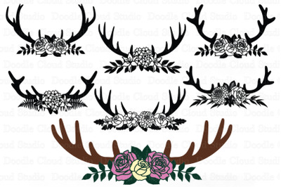 Floral Deer Antlers SVG&2C; Deer Antlers Flowers SVG Cut Files