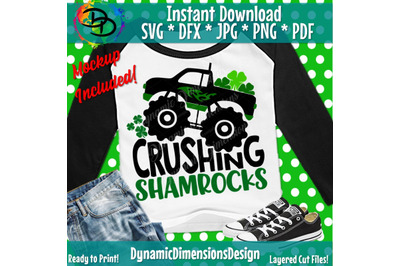 Crushing Shamrocks, Monster truck SVG, St. Patricks Day, St. Pattys Da