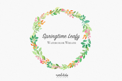 Springtime Leafy Watercolor Wreath