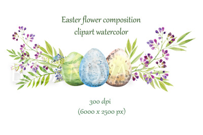 Easter floral composition with flowers and eggs