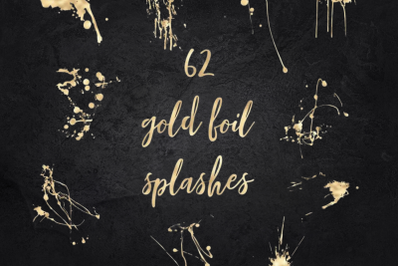 62 Gold design elements, Gold splatters, Logo elements, Gold overlays