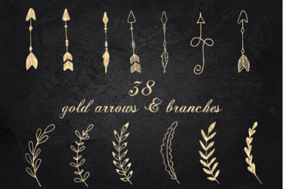 Gold foil doodle arrows clip art, Tribal arrogold ornamentsow doodles