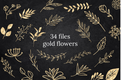 Gold floral clip arts, Gold flower elements