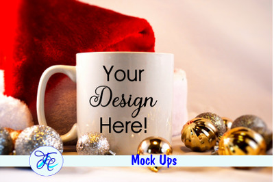 Christmas Cup Mock Up With Gold Bulbs