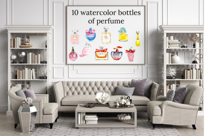 Watercolor perfumes clipart, Stylish Perfume bottles illustrations