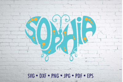 Sophia Word Art in butterfly shape Svg Dxf Eps Png Jpg