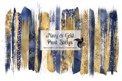 Navy and Gold Brush Strokes Clipart