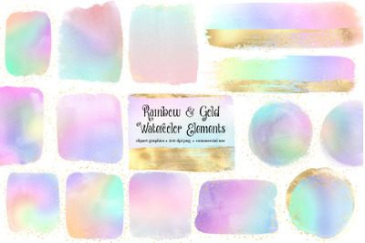 Rainbow and Gold Watercolor Elements