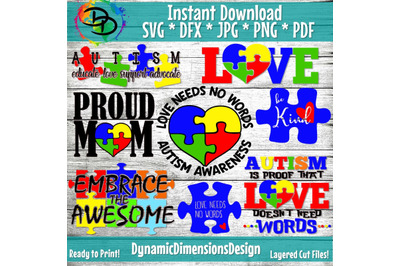 Autism SVG, Autism Bundle, Love Needs no Words svg, Puzzle svg, Heart