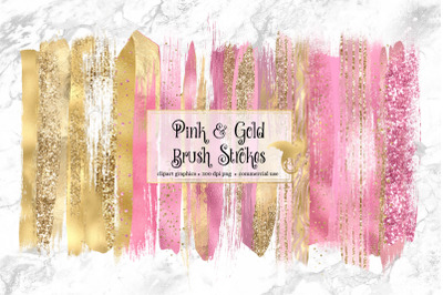 Pink and Gold Brush Stroke Clipart