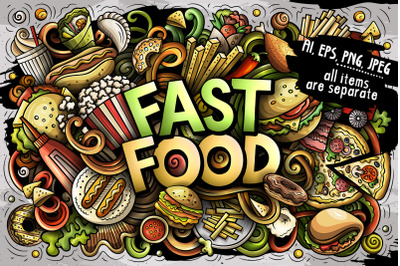 Fast Food Vector Cartoon Doodles Illustrations