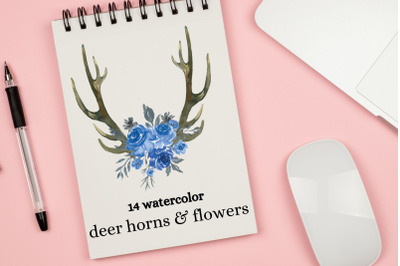 Boho Deer an Flowers, Horns, Antlers, Deer, Floral Bouquets