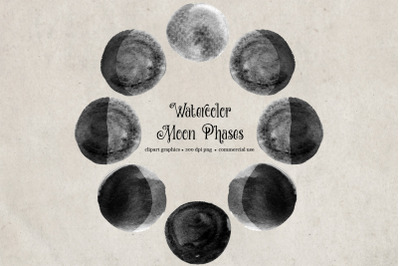 Watercolor Moon Phases Clipart