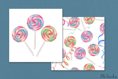 Lollipop - set. Watercolor illustration