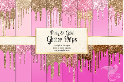 Pink and Gold Glitter Drips Digital Paper