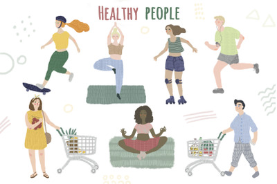 Healthy lifestyle people illustrations set