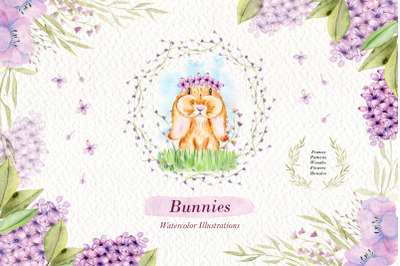 Watercolor Bunnies Illustration Set