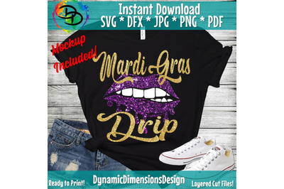 Mardi Gras Drip svg, Mardi Gras lips, Fat Tuesday svg, Mardi Gras Para