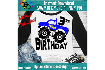 Monster truck Birthday svg, monster truck svg, Third Birthday svg, SVG