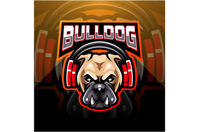 Bulldog wearing headphones esport mascot logo