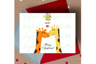 Giraffe Christmas Card&2C; printable christmas card&2C; love giraffe card&2C; m