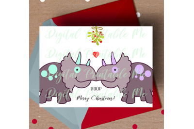 Dinosaur Christmas Card&2C; printable christmas card&2C; love dino Card&2C; mis