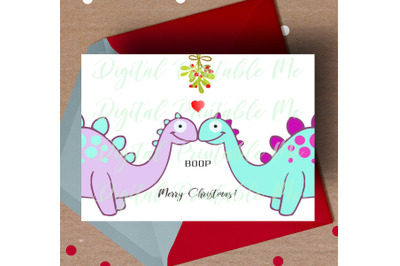 Dinosaur Christmas Card&2C; printable christmas card&2C; love dino Card&2C; mis