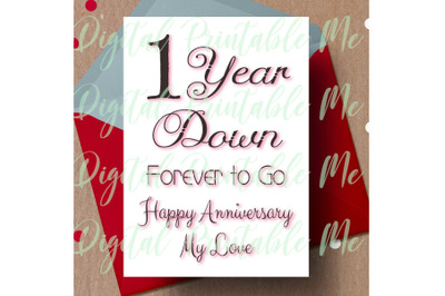 1st anniversary Card&2C; printable first anniversary card&2C; one year anniv