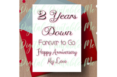 2nd anniversary Card&2C; printable second anniversary card&2C; 2 year annive