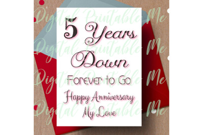 5th anniversary Card&2C; printable fifth anniversary card&2C; 5 year anniver