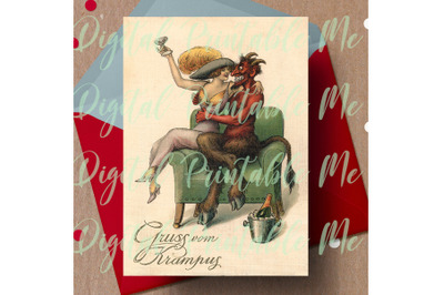 Merry Krampus Card Printable, Krampus Card, 5x7 Gruss vom Krampus Vint