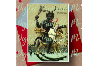 Merry Krampus Card Printable, Krampus Card, 5x7 Gruss vom Krampus Vint