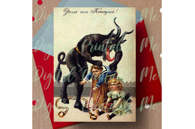 Merry Krampus Card Printable, Krampus Card, 5x7 Gruss vom Krampus Vint