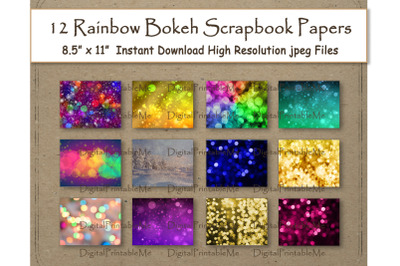 Rainbow Bokeh Digital Paper Printable 8.5&quot; x 11&quot; Multicolor Texture sc