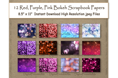 Red Bokeh Digital Paper, Printable 8.5&quot; x 11&quot;, Warm Texture, Purple, P