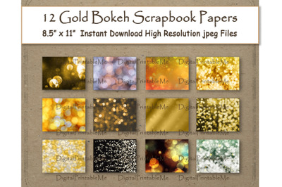 Gold Bokeh Digital Paper Printable 8.5&quot; x 11&quot; Texture scrapbook paper