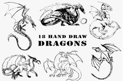 18 dragons hand drawn vector illustrations