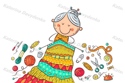 Granny knitting, crafting or handmade concept