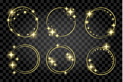 Set of Golden Circle Stardust Frame isolated on Transparent Background