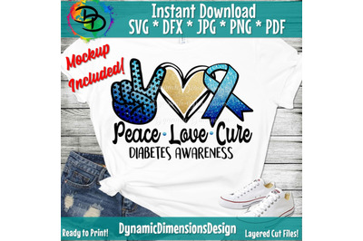 Peace love Cure svg, Digital Download, Diabetes Awareness Png, Diabete