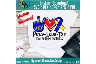 Peace Love Cure, T21 Sublimation svg Digital Download, Down syndrome A