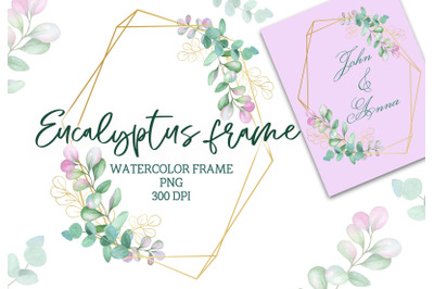 Watercolor frame with eucalyptus green PNG clipart